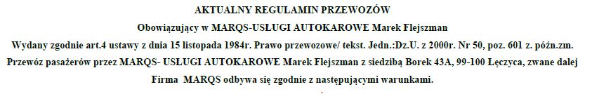 Regulamin przewozów FIRMY MARQS